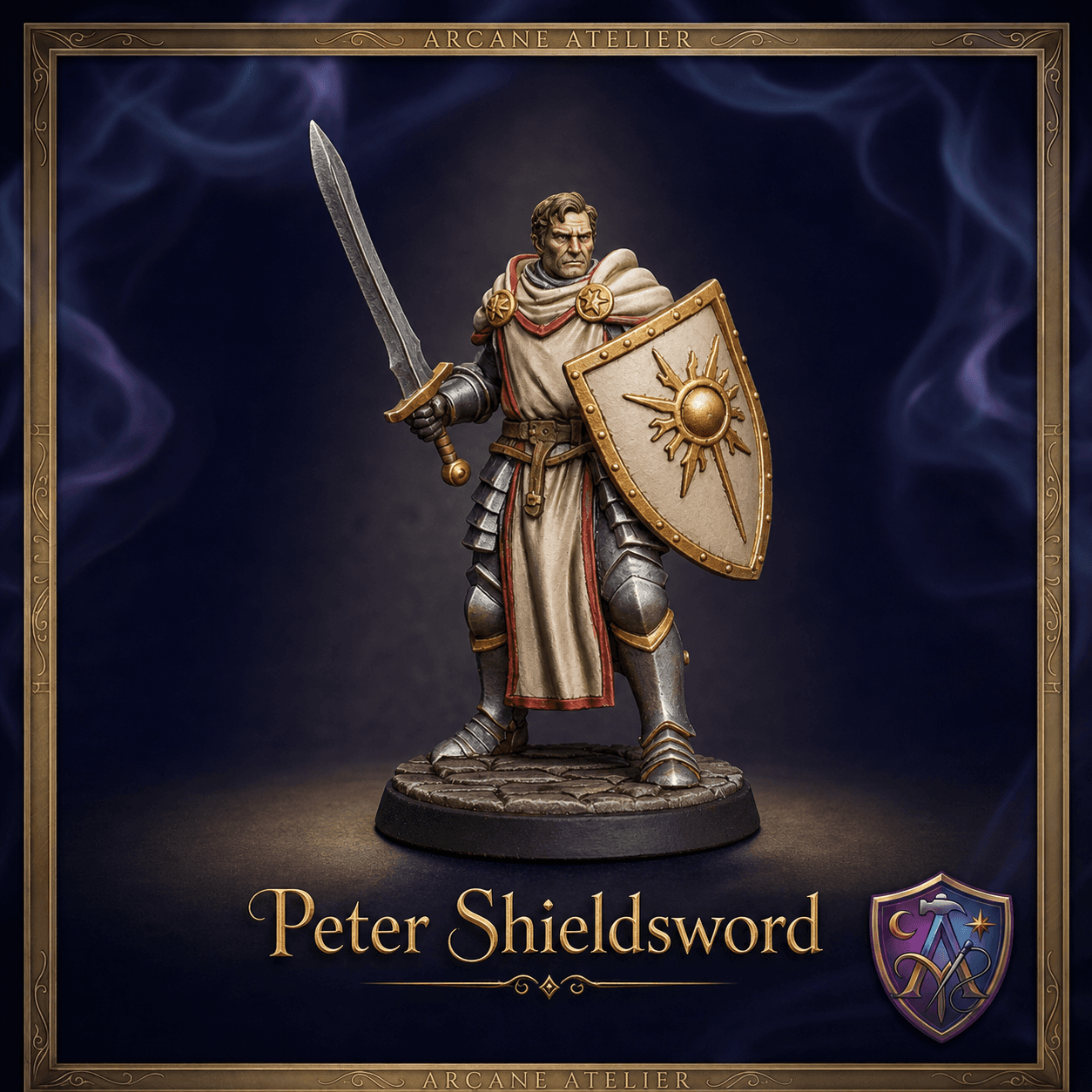 Peter Shieldsword Mensch Paladin | DnD 32mm Resin Miniatur | Tabletop Pathfinder VTT